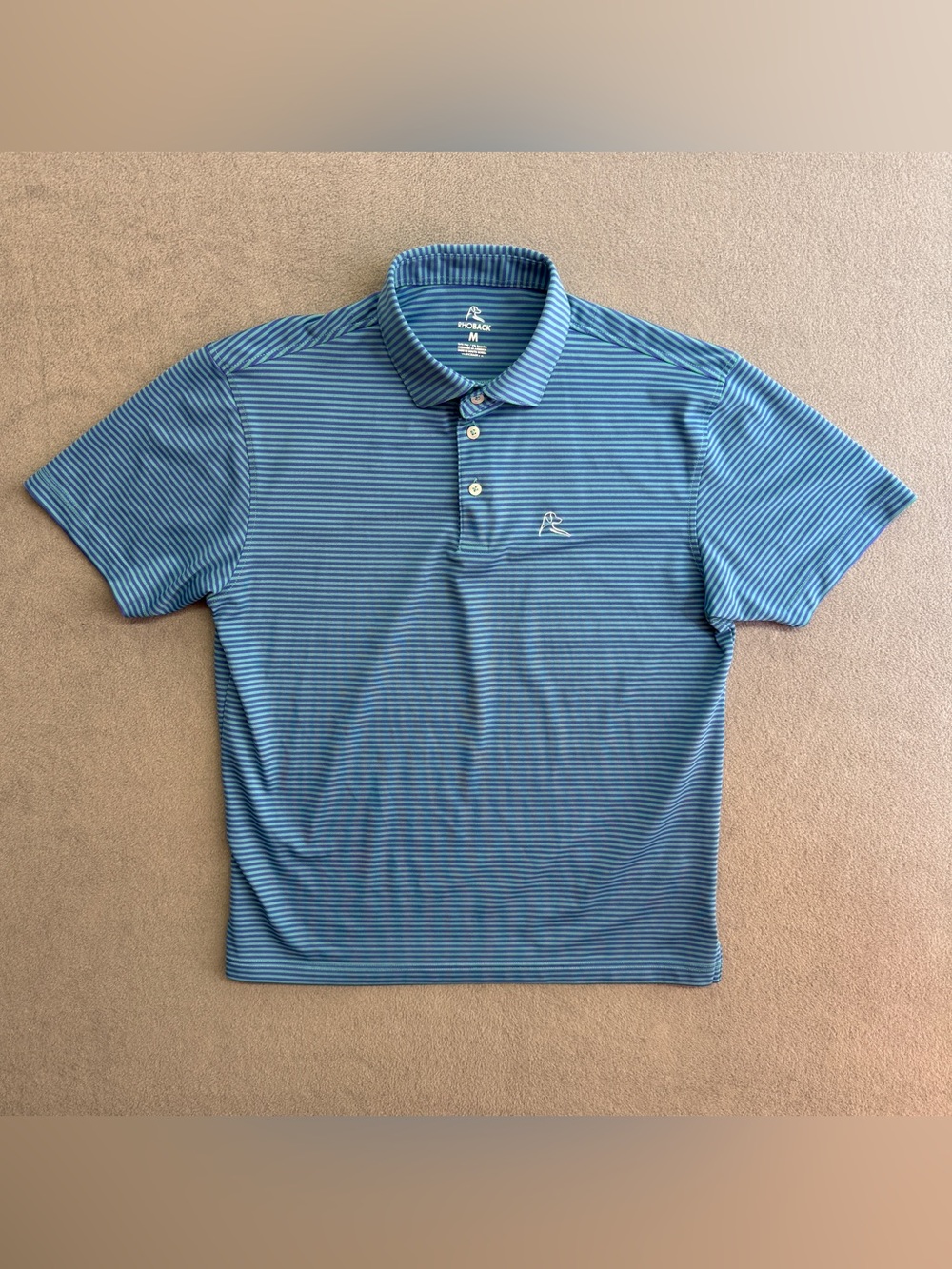 Rhoback Polo Shirt Medium Men's Short Sleeve Golf Stretch Performance Blue Green